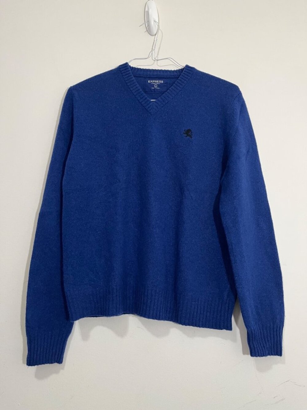 Vintage Express Men’s Sz L 100% Lambswool Sweater Blue Pullover V-Neck Preppy